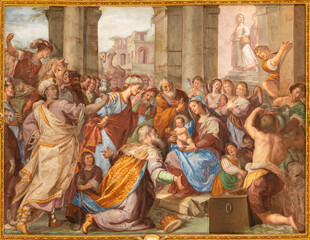 Fototapeta GENOVA, ITALY - MARCH 6, 2023: The fresco of Ascension of the Lord in the church Basilica della Santissima Annunziata del Vastato by Giovanni Carlone (1590–1630). obraz
