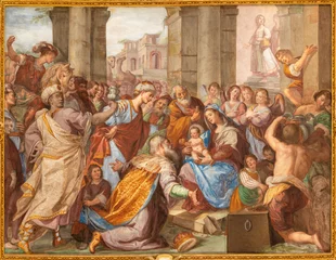 Foto op Canvas GENOVA, ITALY - MARCH 6, 2023: The fresco of Ascension of the Lord in the church Basilica della Santissima Annunziata del Vastato by Giovanni Carlone (1590–1630). © Renáta Sedmáková