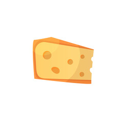 Cheese part isolated on white background. Cheese flat icon.  Vector cartoon illustration
