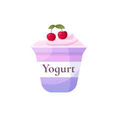 Cherry yogurt isolated on  white background. Yogurt icon.  Vector cartoon illustration