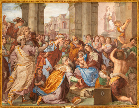 GENOVA, ITALY - MARCH 6, 2023: The fresco of Ascension of the Lord in the church Basilica della Santissima Annunziata del Vastato by Giovanni Carlone (1590–1630).