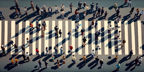 Pedestrians cross the street