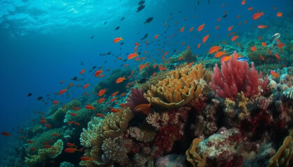 Naklejka na ściany i meble fish swim in soft coral reef generated by AI