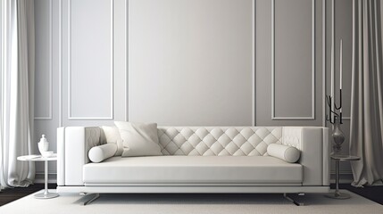Luxury white leather sofa in the modern living room. Generative AI Technology 