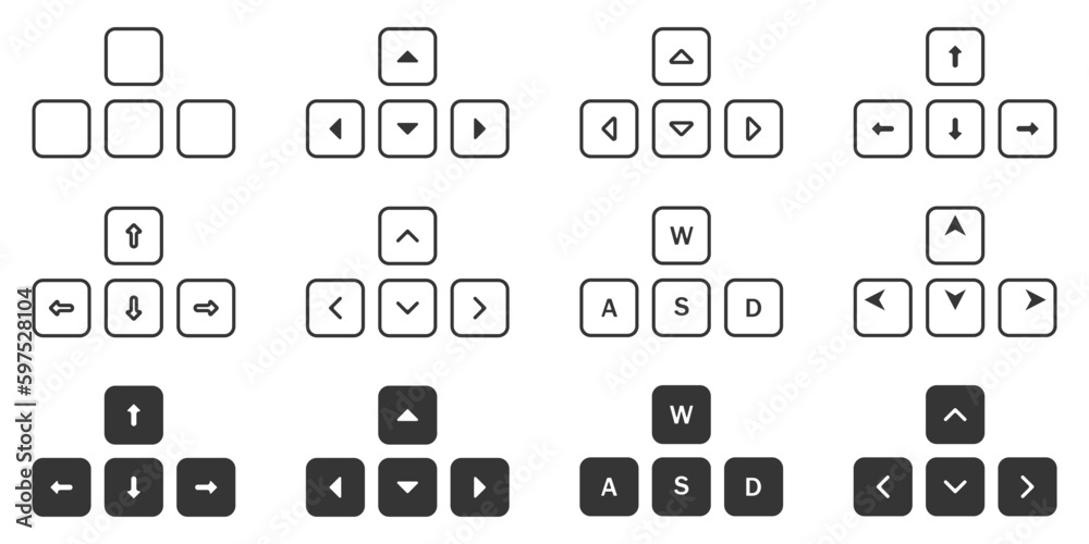 Fototapete Computer keys vector set. Computer buttons arrows and letters vector. Gamer keys on the keyboard. Set of buttons pc vector. Vector keyboard keys set.