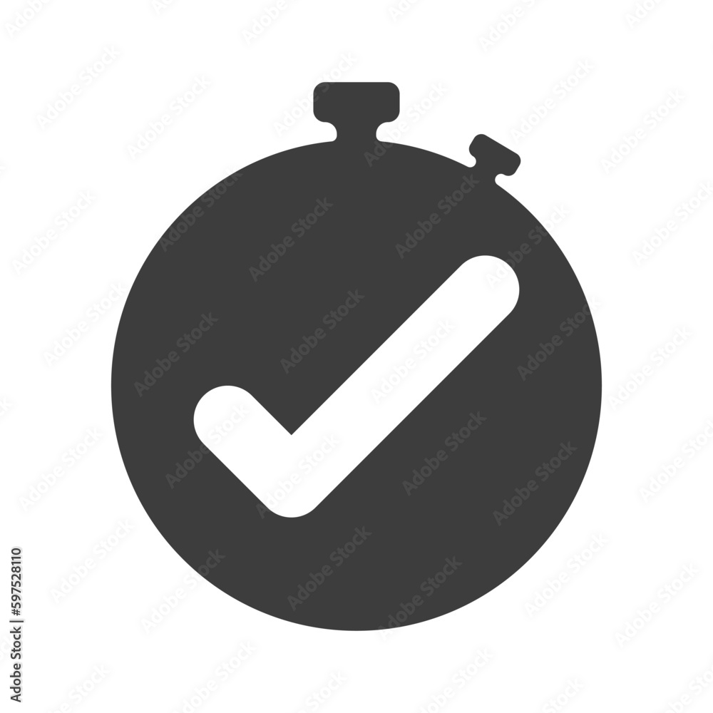 Poster stopwatch with tick vector. timer icon with a check mark. ready vector icon.