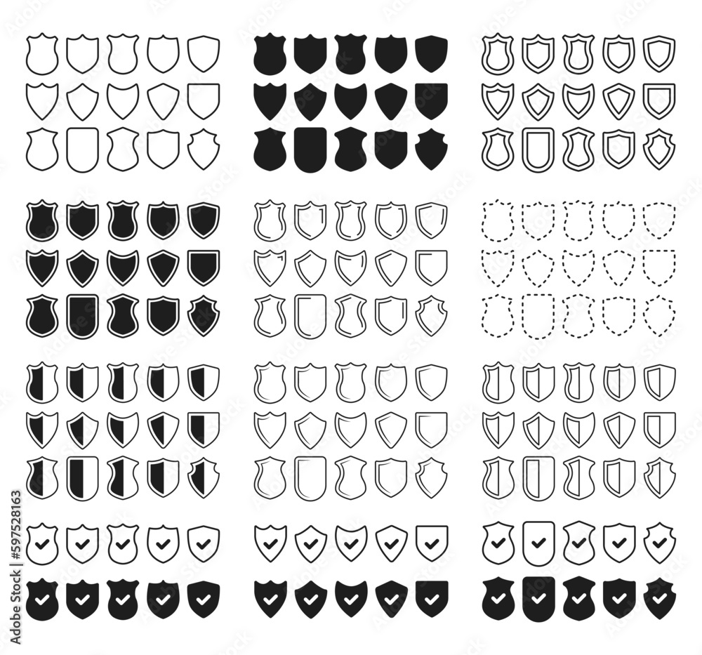 Poster shields vector set. big set of protective shields in different styles vector. security vector icon. 