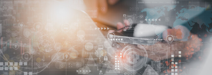 Businessman using laptop computer with smartphone,analytics business marketing,digital economic data growth plan via cloud computing storage network solution,artificial intelligence or AI technology