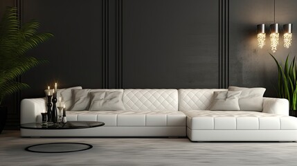 Luxury white leather sofa in the modern living room. Generative AI Technology 