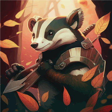 artistic fantasy Badger character, legend, fairy, cartoon, miracle, comic, magic
