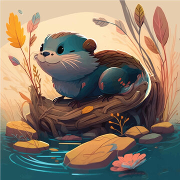 artistic fantasy Beaver character, legend, fairy, cartoon, miracle, comic, magic
