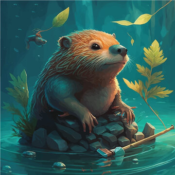 artistic fantasy Beaver character, legend, fairy, cartoon, miracle, comic, magic
