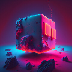 a awesome  dystopian cube with neon lighting and texture Created with generative AI tools