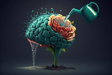 The human brain flourishes from being watered from a watering can, the concept of the benefits of learning and education