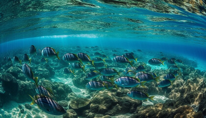 Fototapeta na wymiar fish swim in transparent reef waters generated by AI