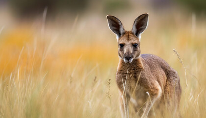 Fototapeta na wymiar Fluffy wallaby grazing in green meadow outdoors generated by AI
