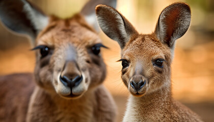 Fototapeta premium Cute young alpaca looking at camera outdoors generated by AI