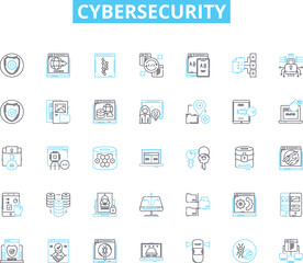 Cybersecurity linear icons set. Encryption, Firewall, Malware, Phishing, Hacking, Breach, Cybercrime line vector and concept signs. Authentication,Vulnerability,Identity outline Generative AI