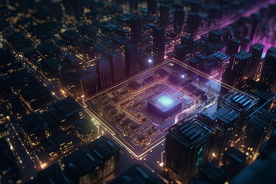Smart City in the Context of Circuit Boards. AI technology generated image