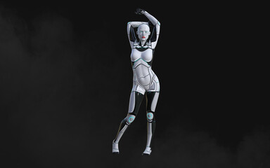 3d illustration of A woman AI cyborg pose on black background with clipping path. AI project. 