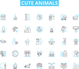 Cute animals linear icons set. Adorable, Fluffy, Fuzzy, Cuddly, Playful, Sweet, Tiny line vector and concept signs. Lovable,Cheeky,Curious outline illustrations Generative AI