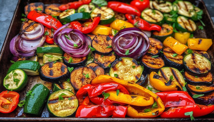 Fototapeta na wymiar Grilled vegetable skewers, fresh and healthy meal generated by AI