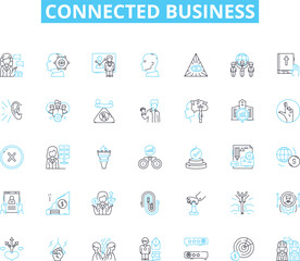 Connected business linear icons set. Collaboration, Innovation, Integration, Automation, Digitization, Mobility, Cloud line vector and concept signs. Nerking,Interoperability,Efficiency Generative AI