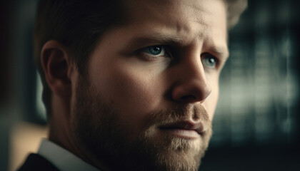 Obraz premium Serious businessman with beard looking at camera generated by AI