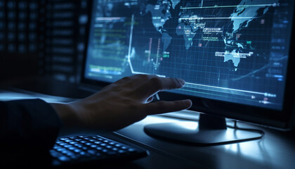 Businessman pointing to chart, success in data generated by AI