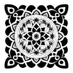 Floral Mandala Pattern Vector Black and White Design