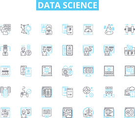 Data science linear icons set. Analytics, Algorithms, Big Data, Clustering, Correlation, Data Mining, Decision Trees line vector and concept signs. Deep Learning,Forecasting,Hadoop Generative AI