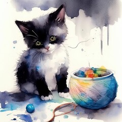 A charming greeting card featuring an adorable kitten play Generative AI
