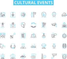 Cultural events linear icons set. Festivals, Music, Arts, Dance, Food, Theatre, Film line vector and concept signs. Tradition,Ethnicity,Heritage outline illustrations Generative AI