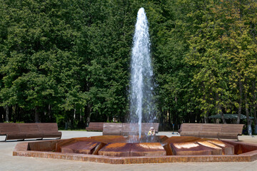 Naklejka premium At the ancient mineral water fountain (Muravyov fountain) on a sunny June day, Staraya Russa