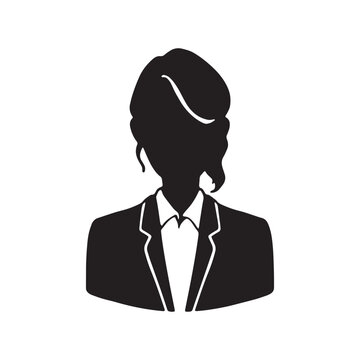 スーツ姿の女性シルエットイラスト　ビジネス上半身　黒