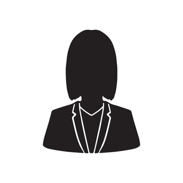 スーツ姿の女性シルエットイラスト　ビジネス上半身　黒