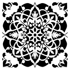 Floral Mandala Pattern Vector Black and White Design