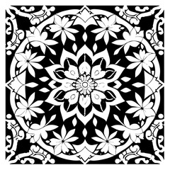 Floral Mandala Pattern Vector Black and White Design