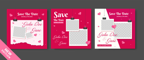 Naklejka premium red wedding social media posts design