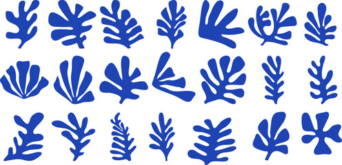 Abstract leaf silhouette, simple blue floral. Abstract organic shapes vector illustration.
