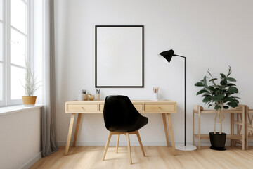 Cozy Minimalist Home Office with Poster Mockup