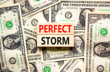 Perfect storm symbol. Concept words Perfect storm on beautiful wooden block. Beautiful background...