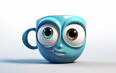 A quirky coffee cup character with mismatched eyes, offering a unique and humorous addition to designs related to cafes or morning routines.