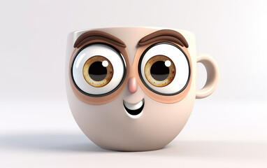 Obraz premium Illustration of a cartoon mug with emotion. A cozy coffee cup character with a warm smile, perfect for those comforting and snug moments.