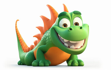 Fototapeta premium Illustration of a cartoon bdragon with an emotion. A friendly green dragon with a mischievous smile, inviting adventure with its playful demeanor.