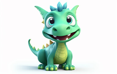 Fototapeta premium Illustration of a cartoon bdragon with an emotion A playful young dragon with a friendly smile, its light green scales suggesting a youthful zest for life.