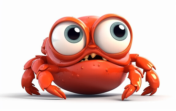 A cartoon crab character with oversized eyes, presenting a comical and engaging image suitable for educational or environmental themes.