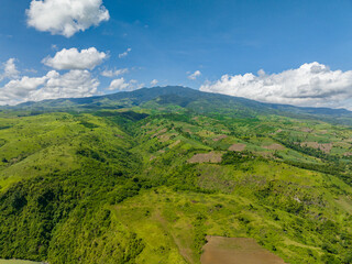 Aerial drone of mountain landscape and countryside on Negros island. Philippines.
