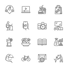Activity daily routine, Habits icon set Editable Stroke, Vector thin line icons