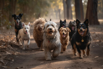 Joyful Diverse Group of Dogs Outdoors